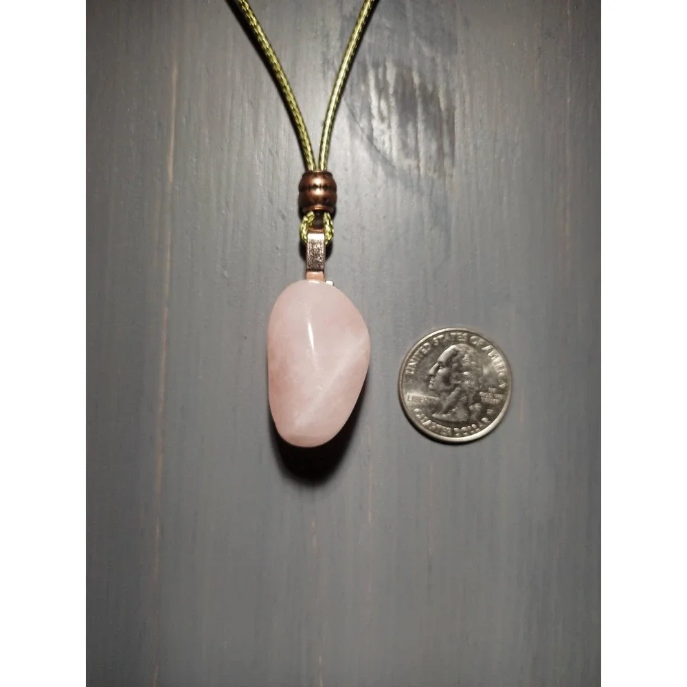 Rose Quartz Crystal Pendant Necklace Waxed Cord Break Away Closure Boho Pink